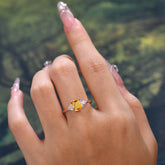 1CT Emerald Cut Citrine Three Stone Engagement Ring